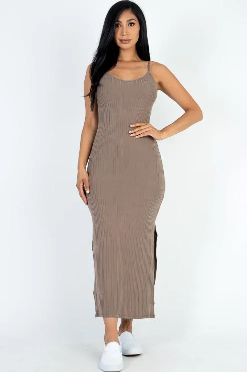 Ribbed Side Slit Long Cami Dress