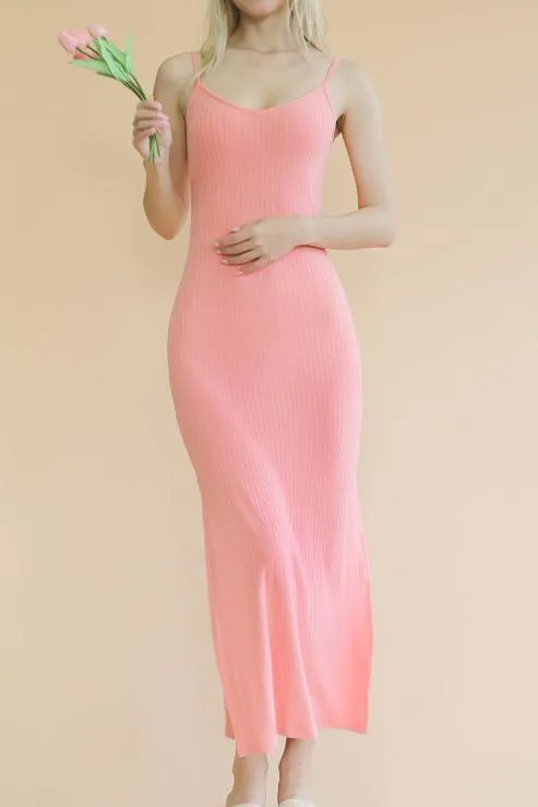 Ribbed Side Slit Long Cami Dress