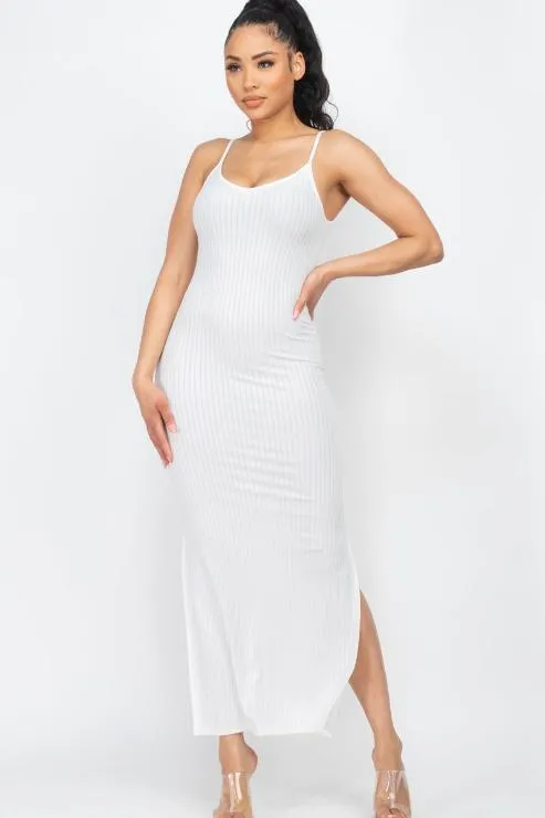 Ribbed Side Slit Long Cami Dress