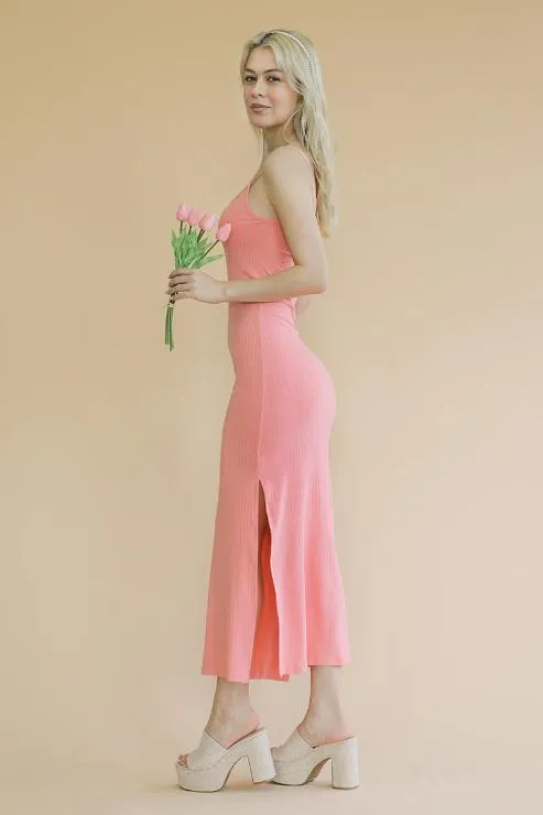 Ribbed Side Slit Long Cami Dress