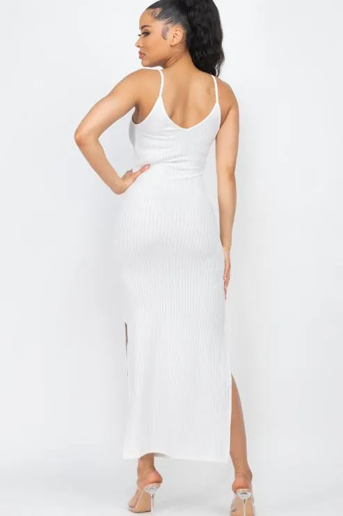 Ribbed Side Slit Long Cami Dress