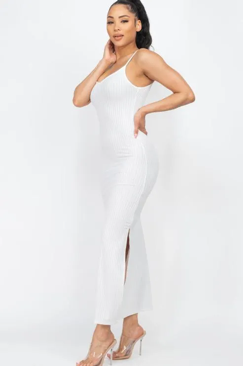 Ribbed Side Slit Long Cami Dress