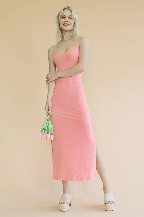 Ribbed Side Slit Long Cami Dress