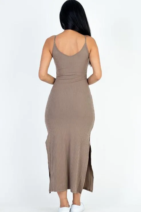 Ribbed Side Slit Long Cami Dress