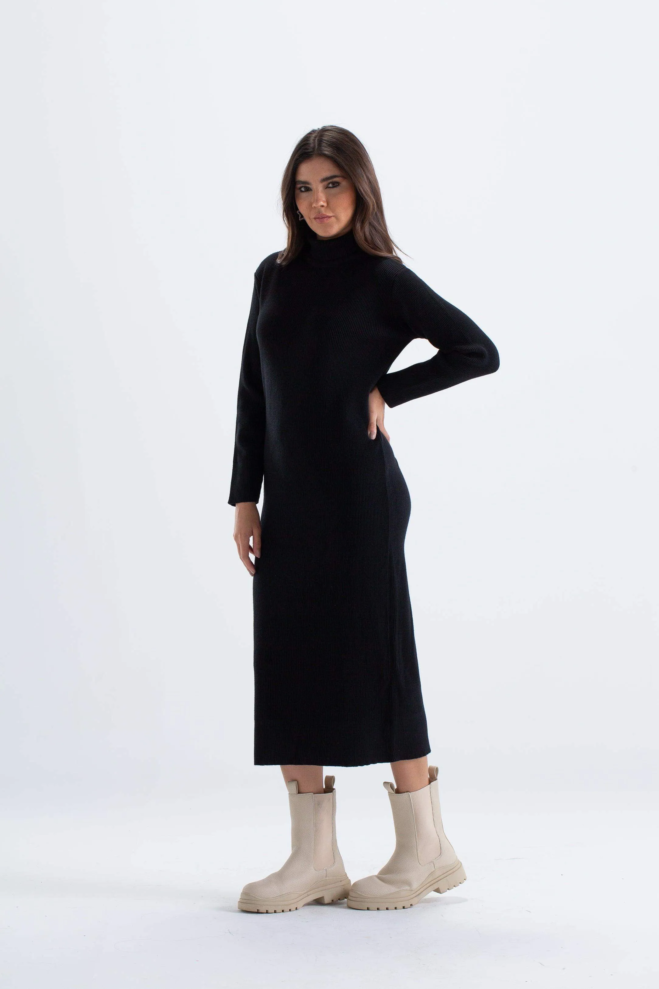 Ribbed Wool Midi Dress