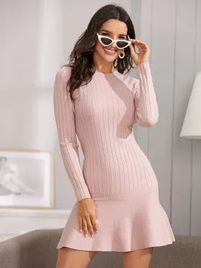 Ruffle Hem Rib-knit Bodycon Jumper Dress