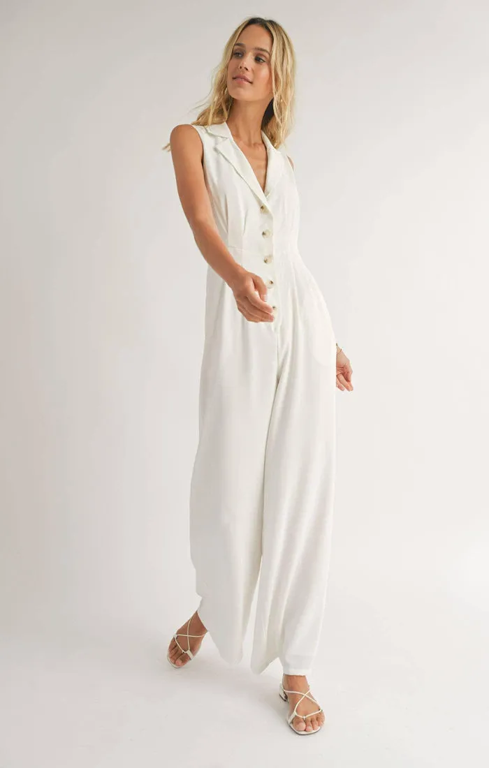 Sadie & Sage The Classics Button Front Jumpsuit in White