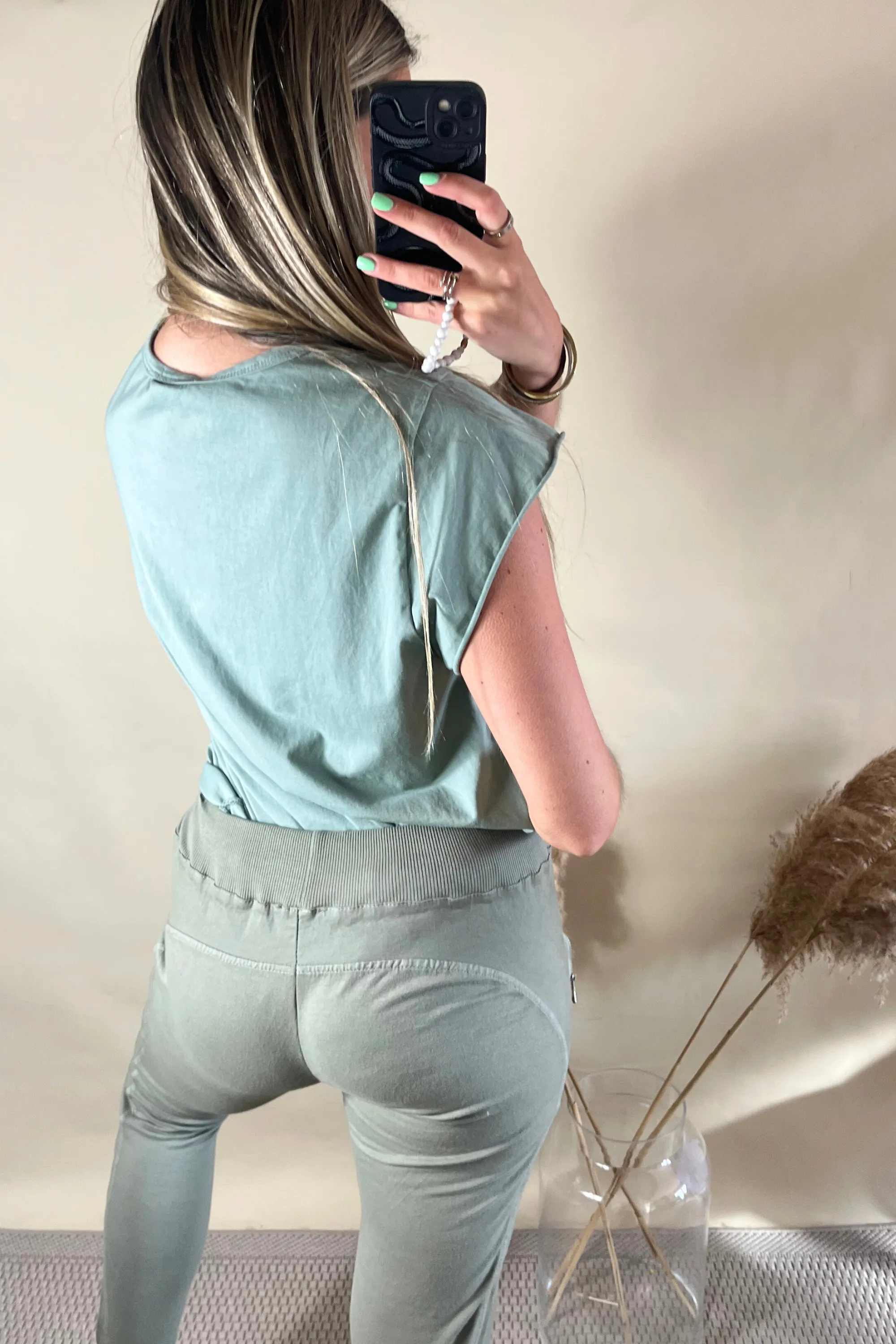 Sage green basic round neck top