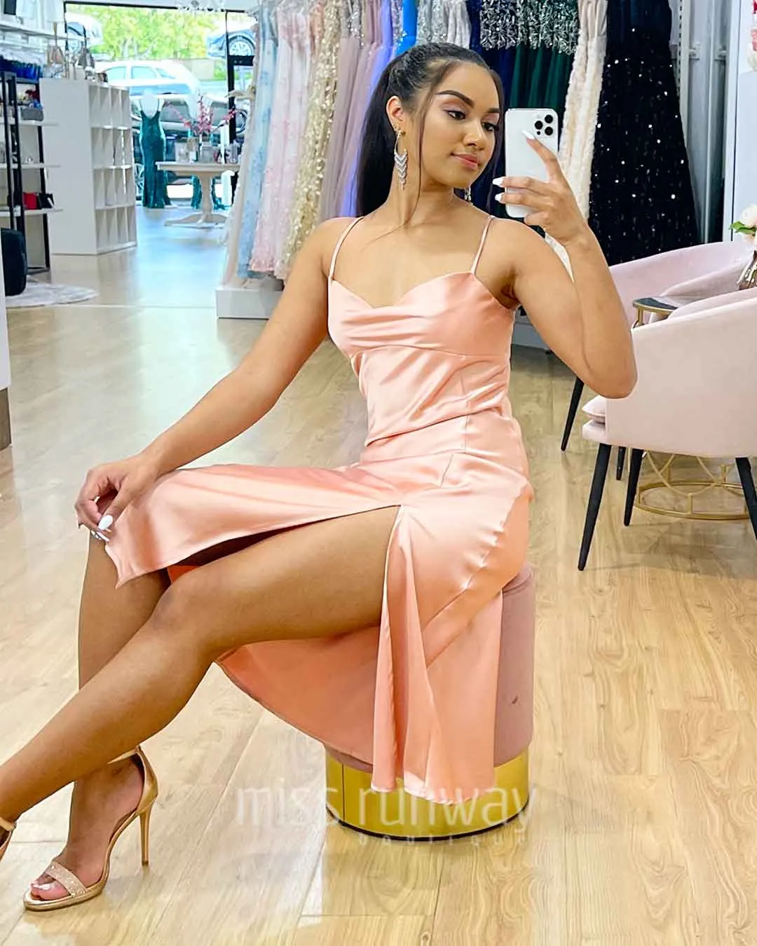 Sandrine Satin Midi Dress - Blush