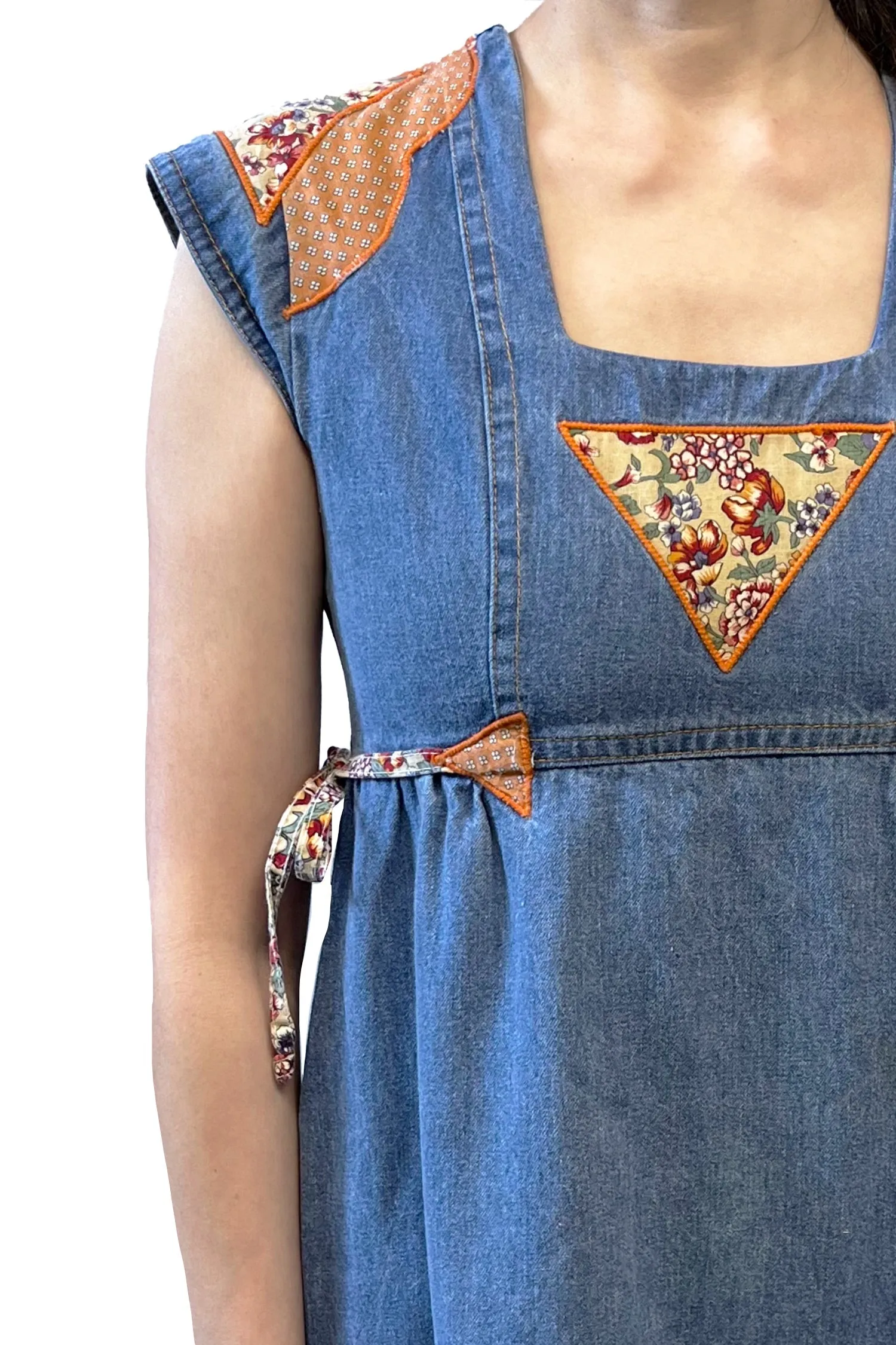 Seventies Infinity Denim Applique Patchwork Dress