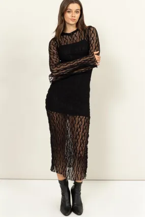 Sheer Elegance Black Lace Midi Dress