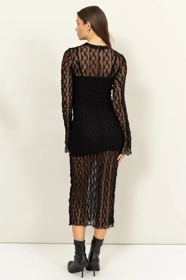 Sheer Elegance Black Lace Midi Dress