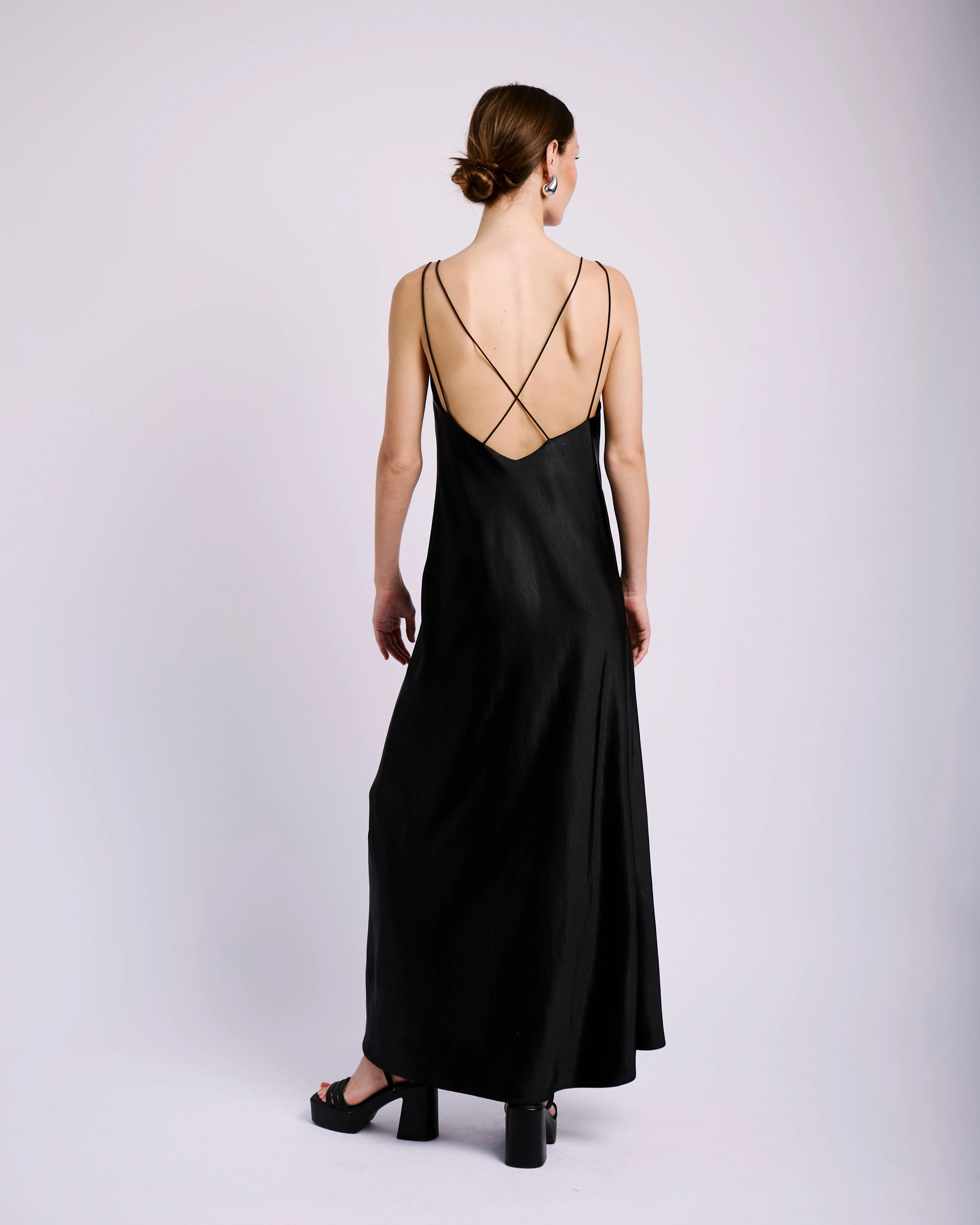 Shock Cord Slip Dress  in Black