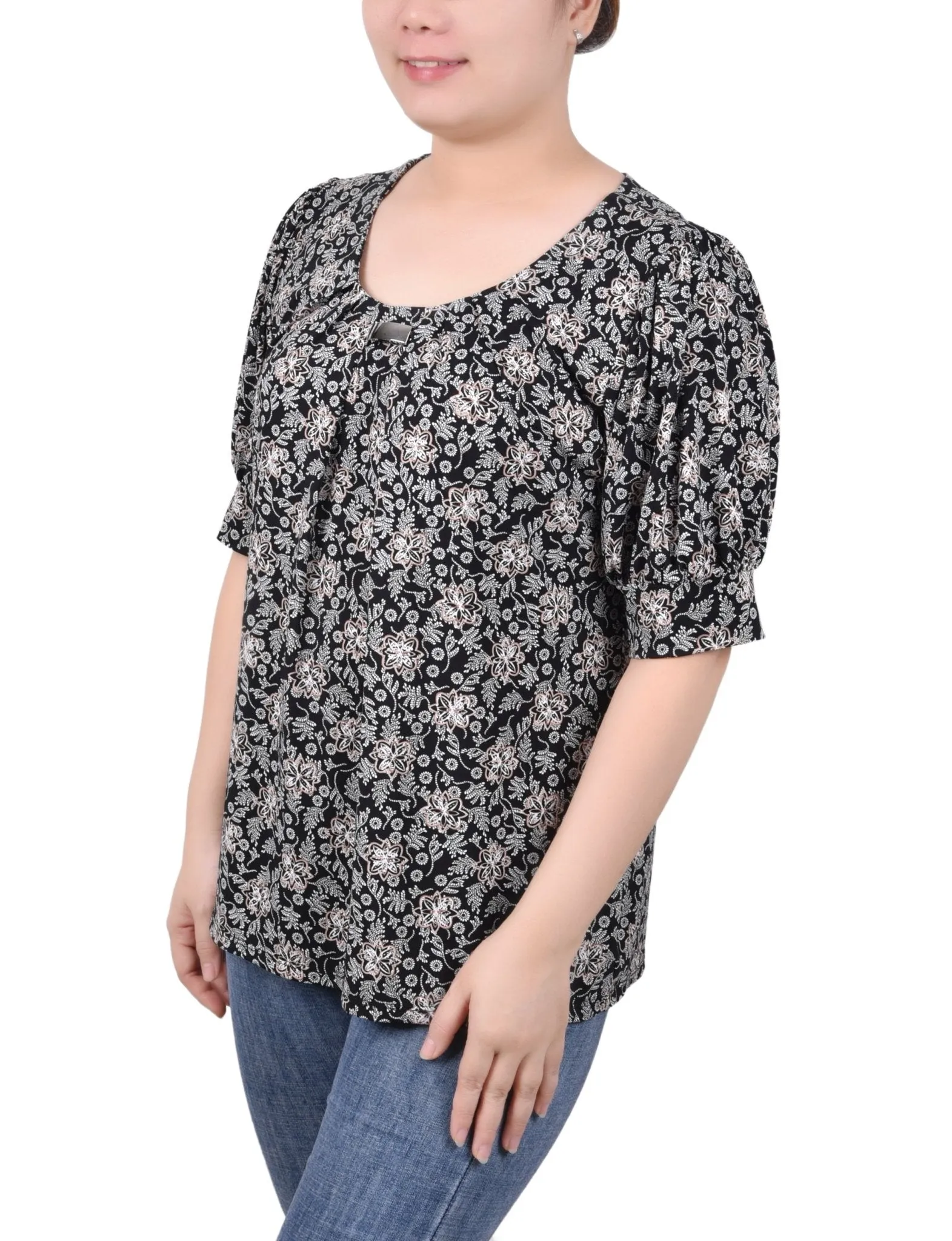 Short Sleeve Balloon Sleeve Top - Petite