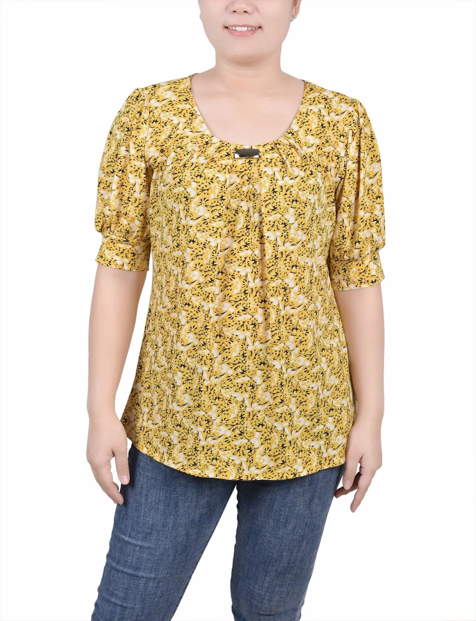 Short Sleeve Balloon Sleeve Top - Petite