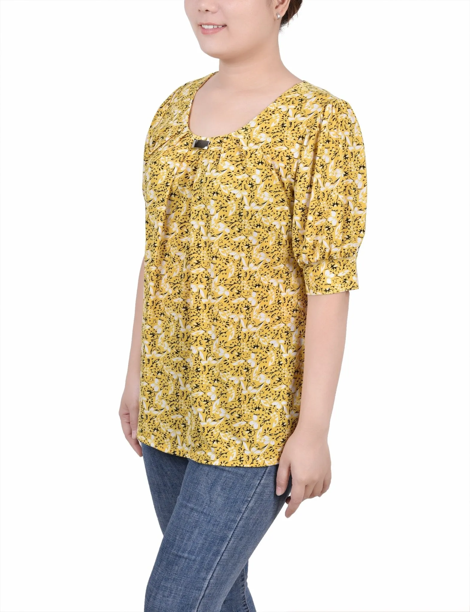 Short Sleeve Balloon Sleeve Top - Petite