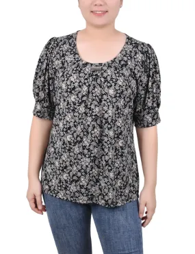 Short Sleeve Balloon Sleeve Top - Petite