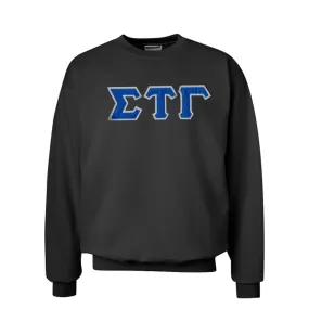 Sig Tau Black Crew Neck Sweatshirt with Sewn On Letters