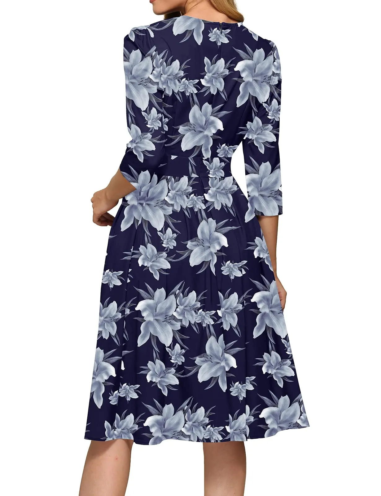 Simple Flavor Women's Floral Vintage Dress Elegant Midi Evening Dress 3/4 Sleeves