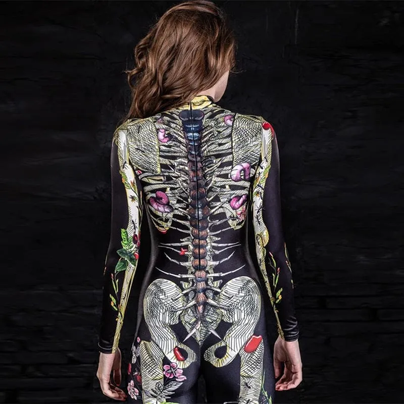 Skeleton Tight Jumpsuit for a Spooky Halloween Costume Body