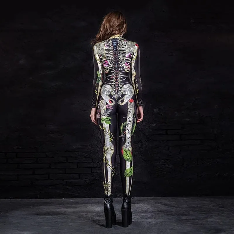 Skeleton Tight Jumpsuit for a Spooky Halloween Costume Body