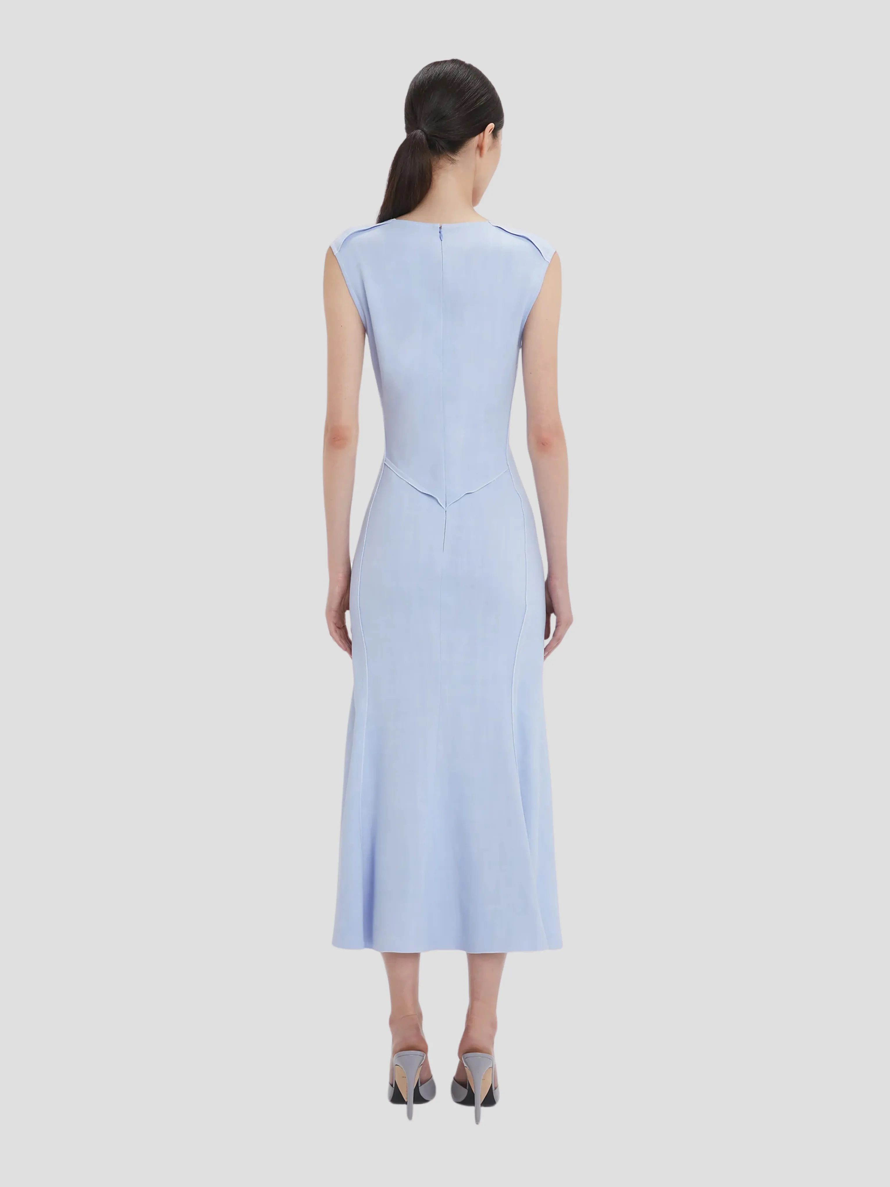 Sleeveless Gathered Waist Midi Dress in Bluebell