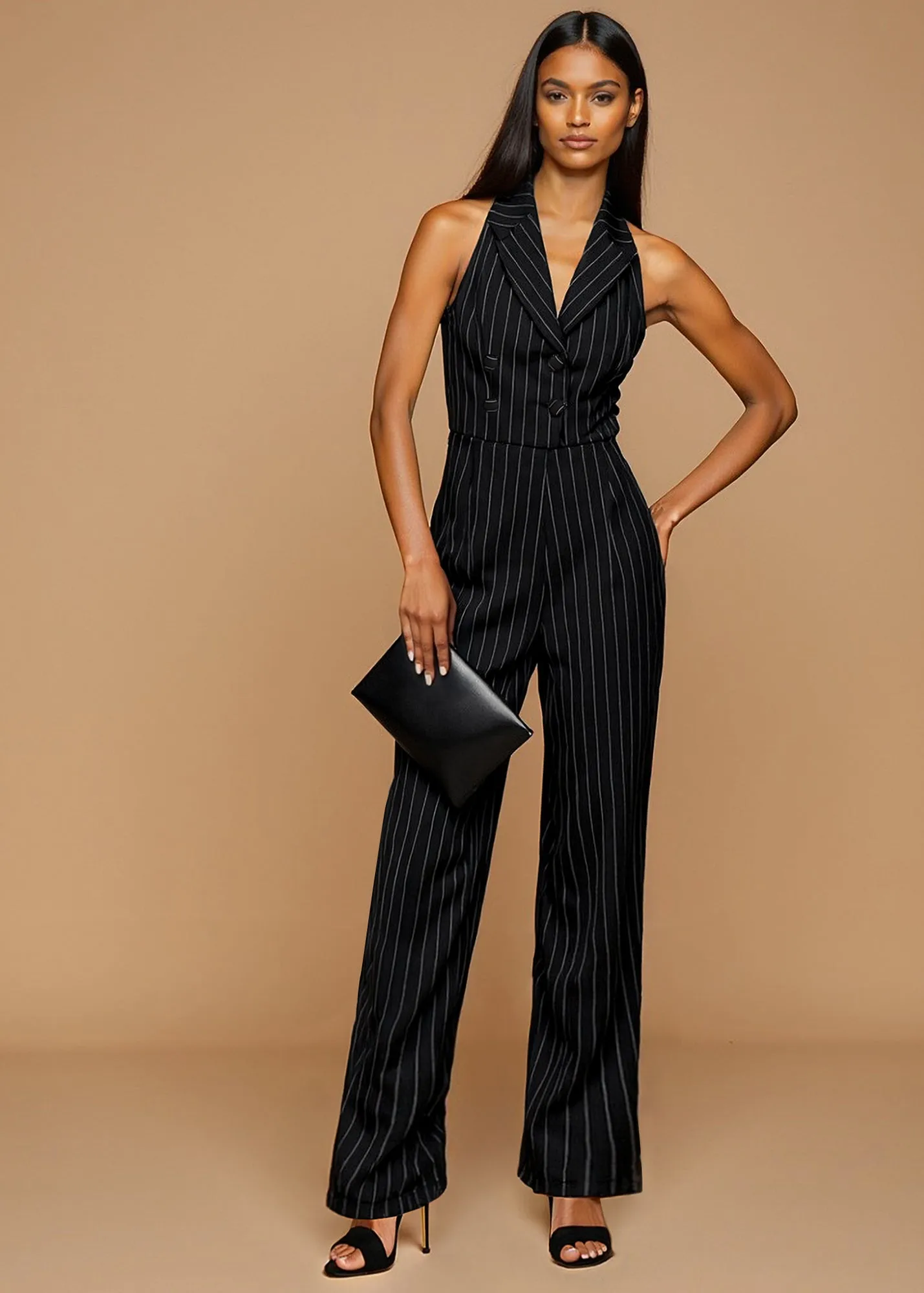 Sleeveless Striped Rosette Jumpsuit