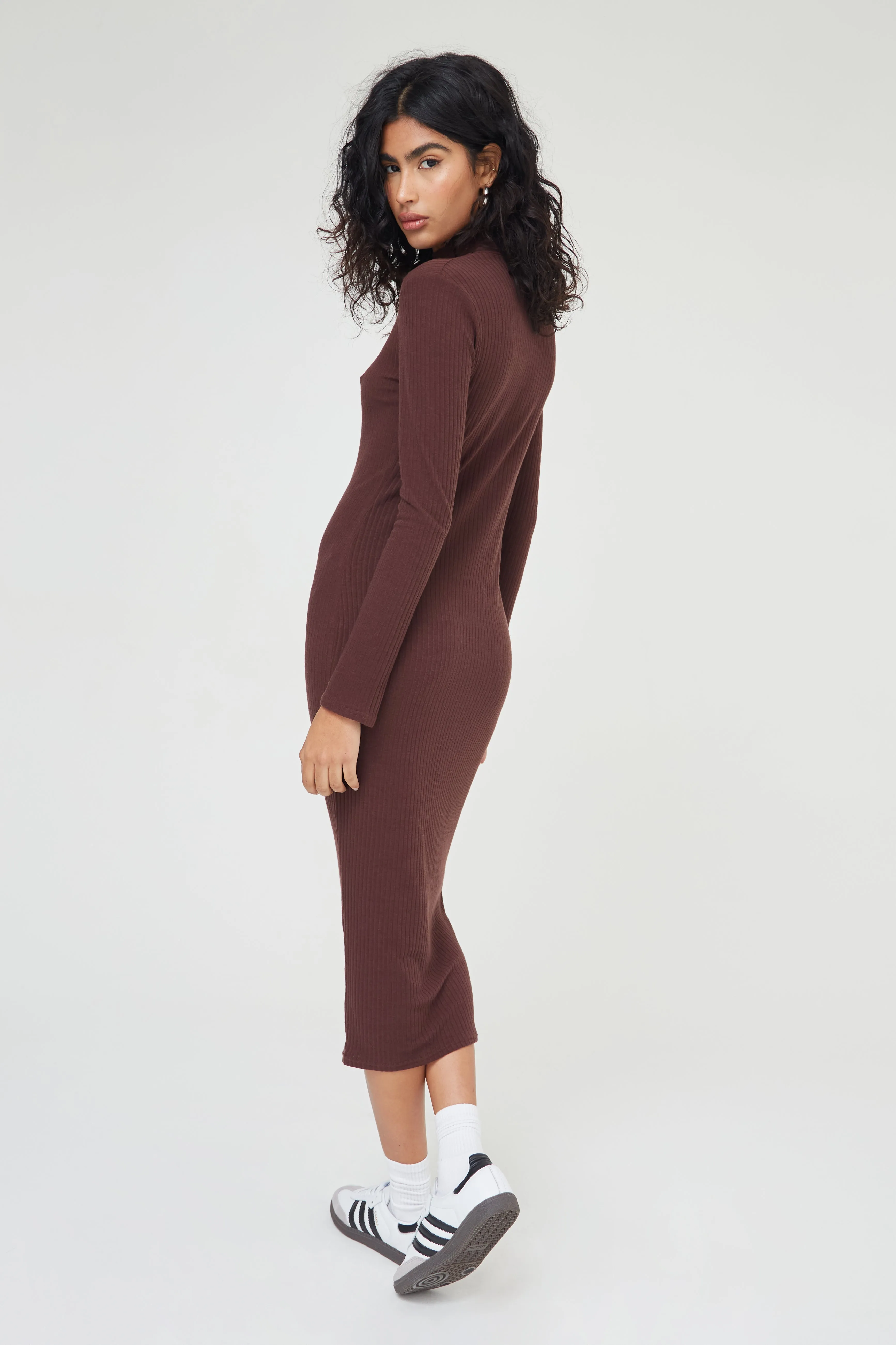 SOFT RIB ROLL NECK BASICS MIDI DRESS