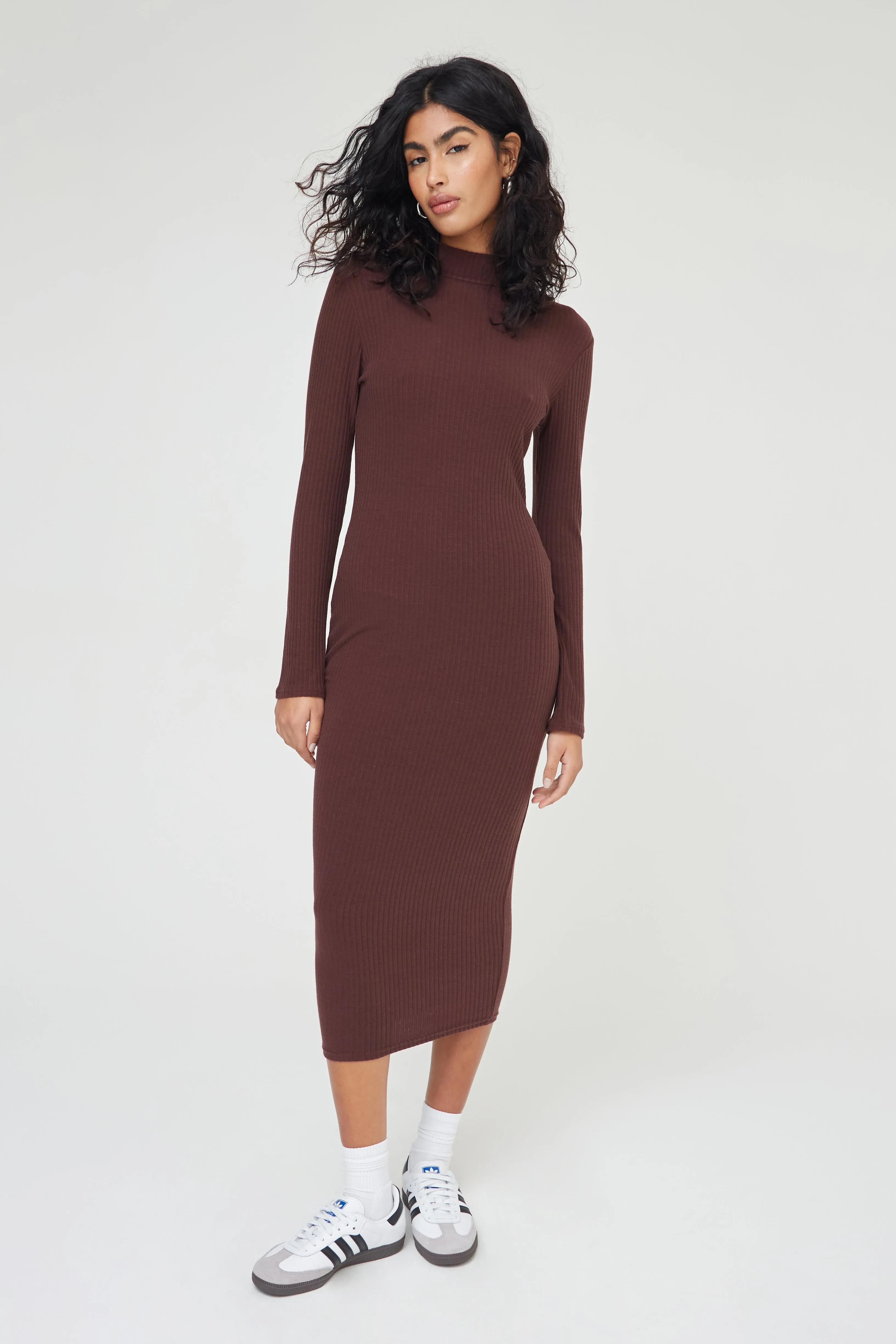 SOFT RIB ROLL NECK BASICS MIDI DRESS