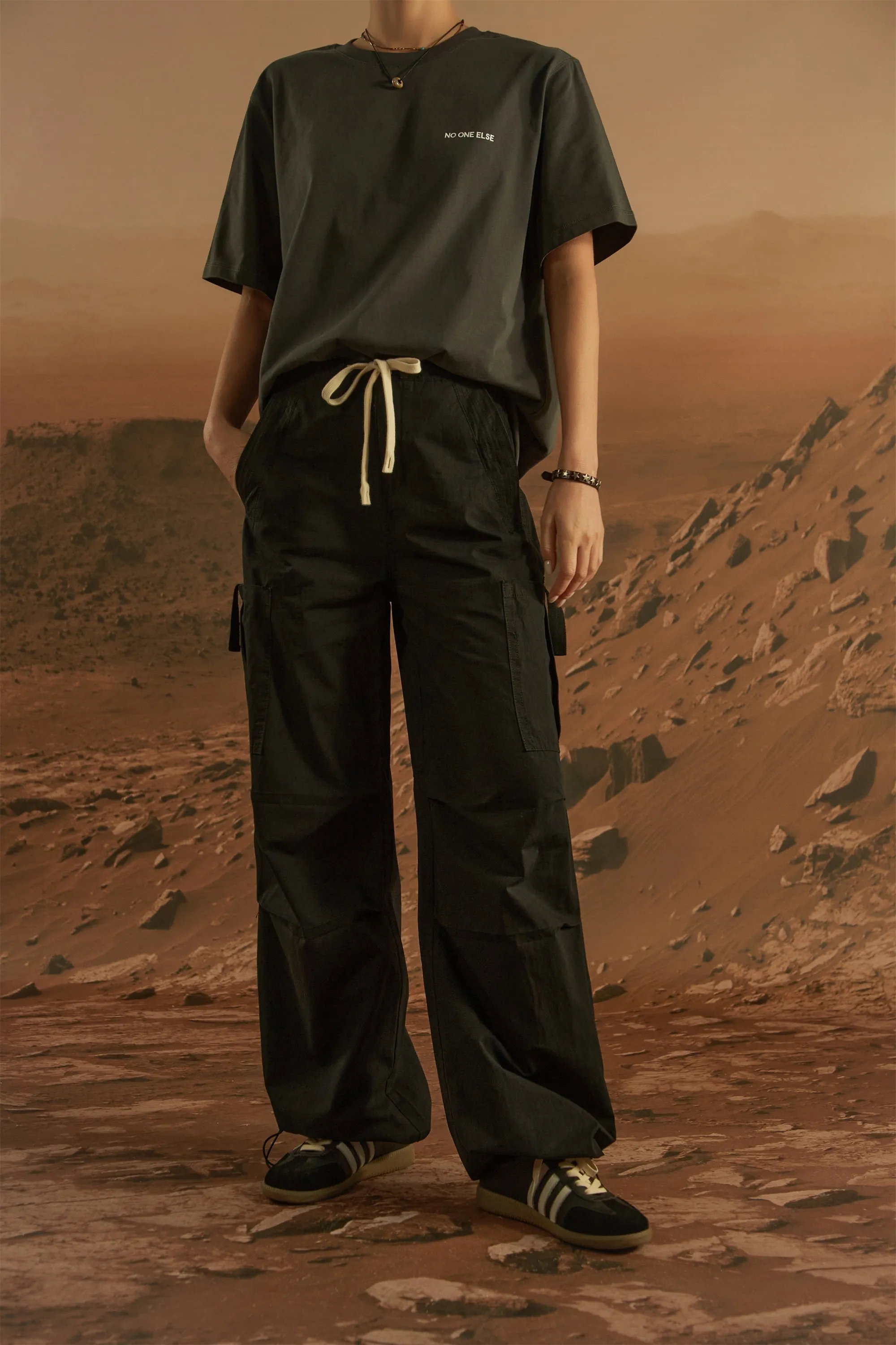 String Wide Cargo Pants