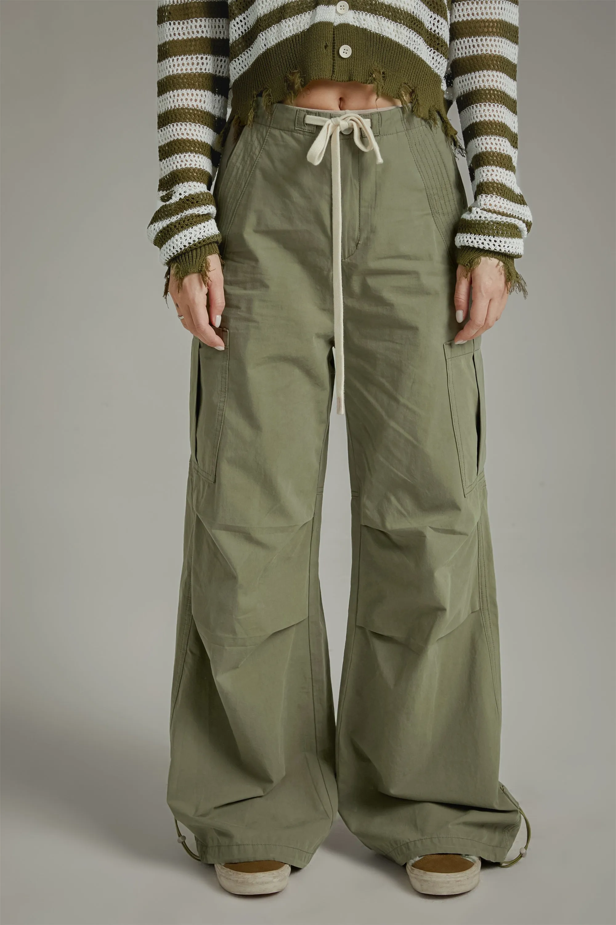 String Wide Cargo Pants