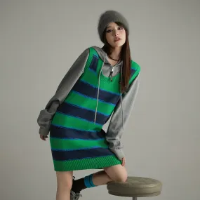 Striped Loose Fit Knit Sleeveless Dress