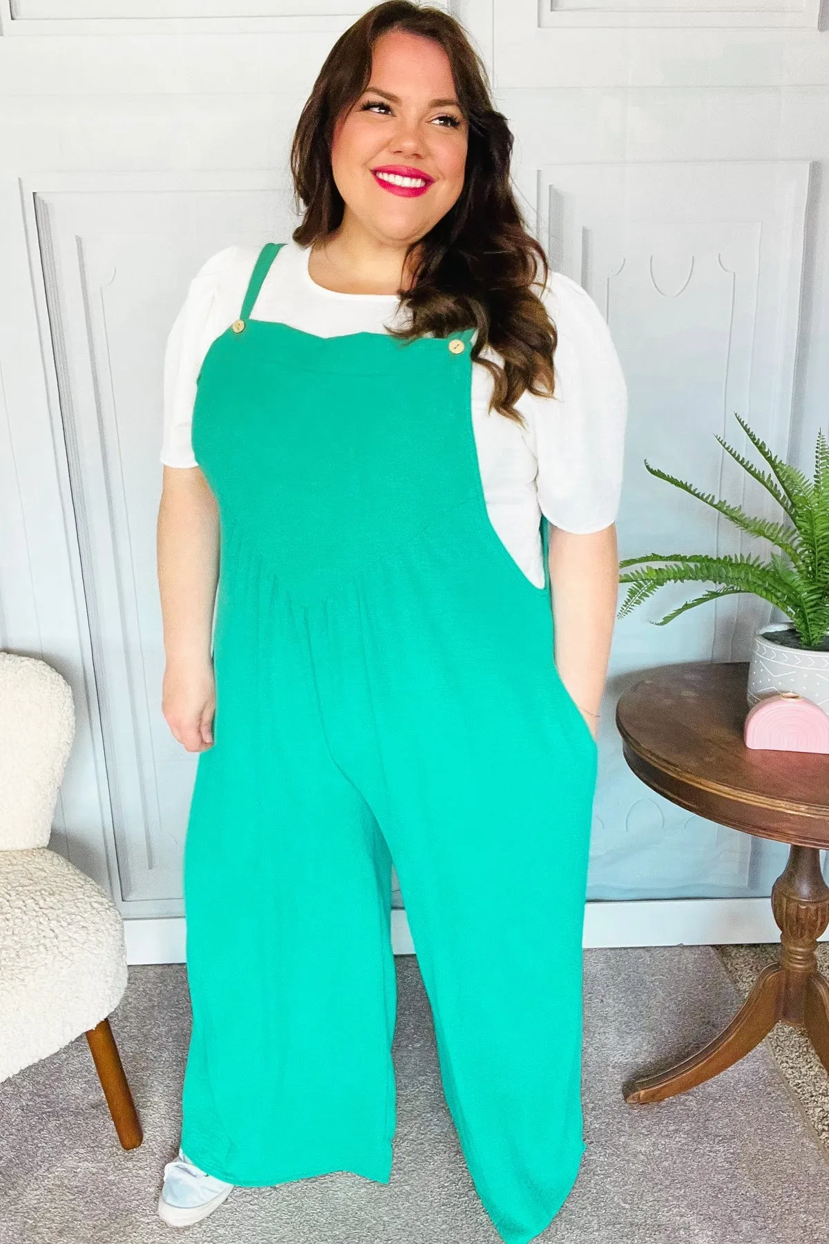 Summer Dreaming Emerald Wide Leg Suspender Overall Jumpsuit