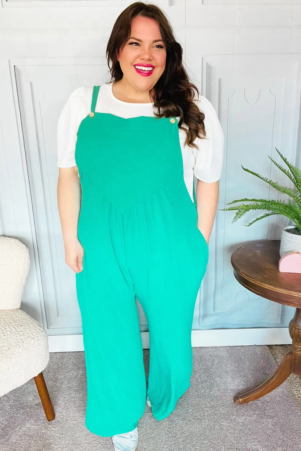 Summer Dreaming Emerald Wide Leg Suspender Overall Jumpsuit