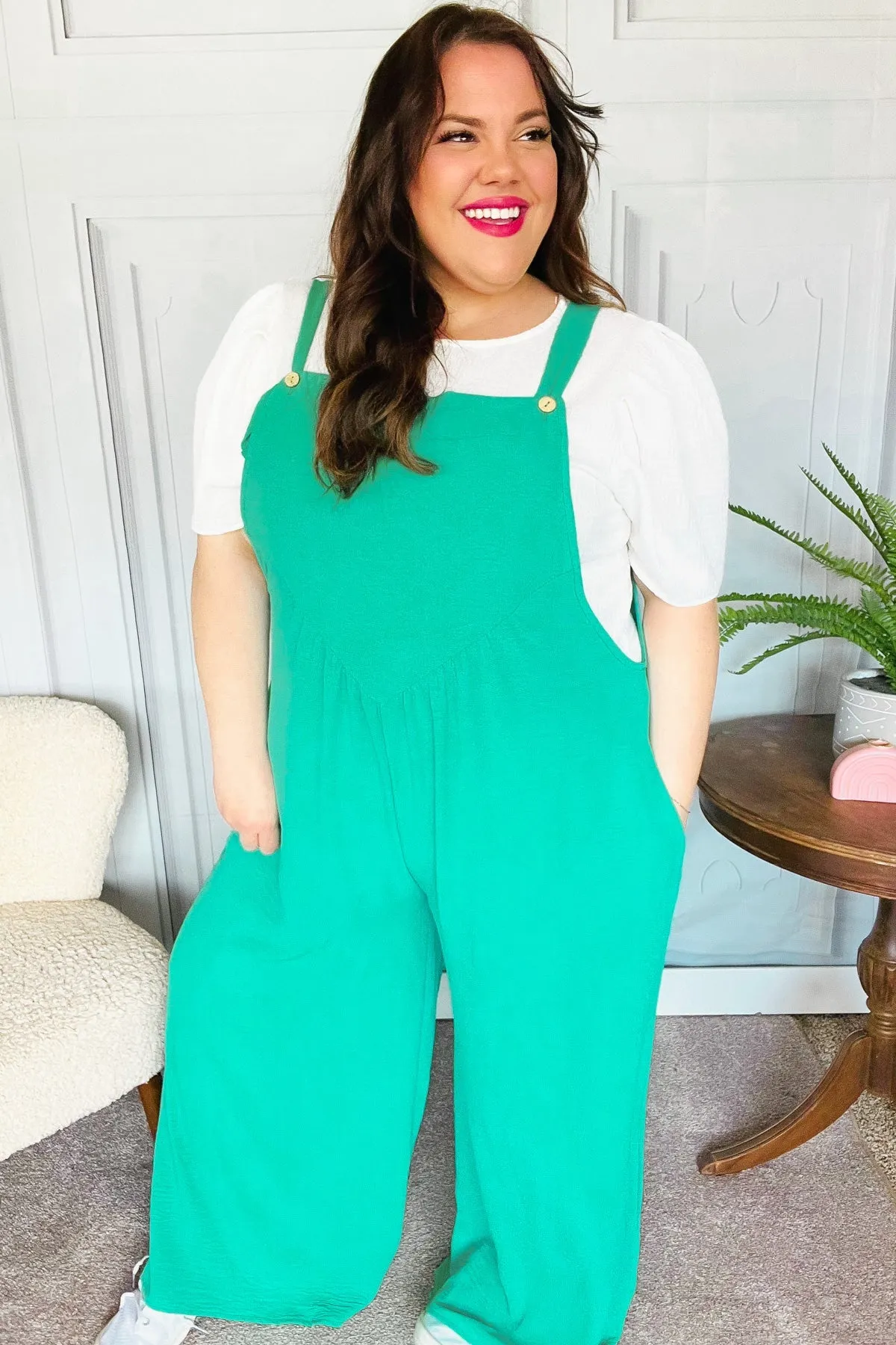 Summer Dreaming Emerald Wide Leg Suspender Overall Jumpsuit