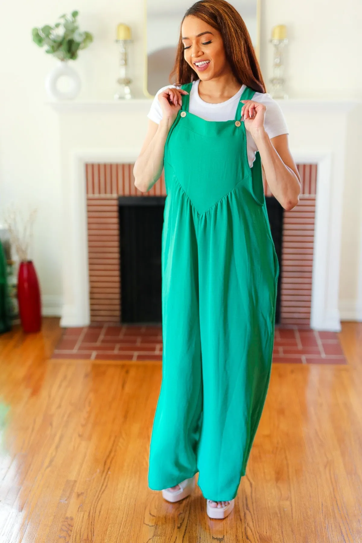 Summer Dreaming Emerald Wide Leg Suspender Overall Jumpsuit