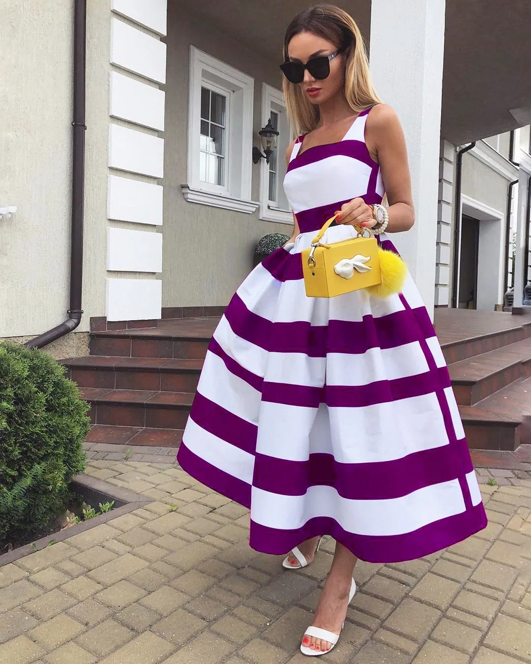 Summer Women Striped Strap Fashion Midi Dresses