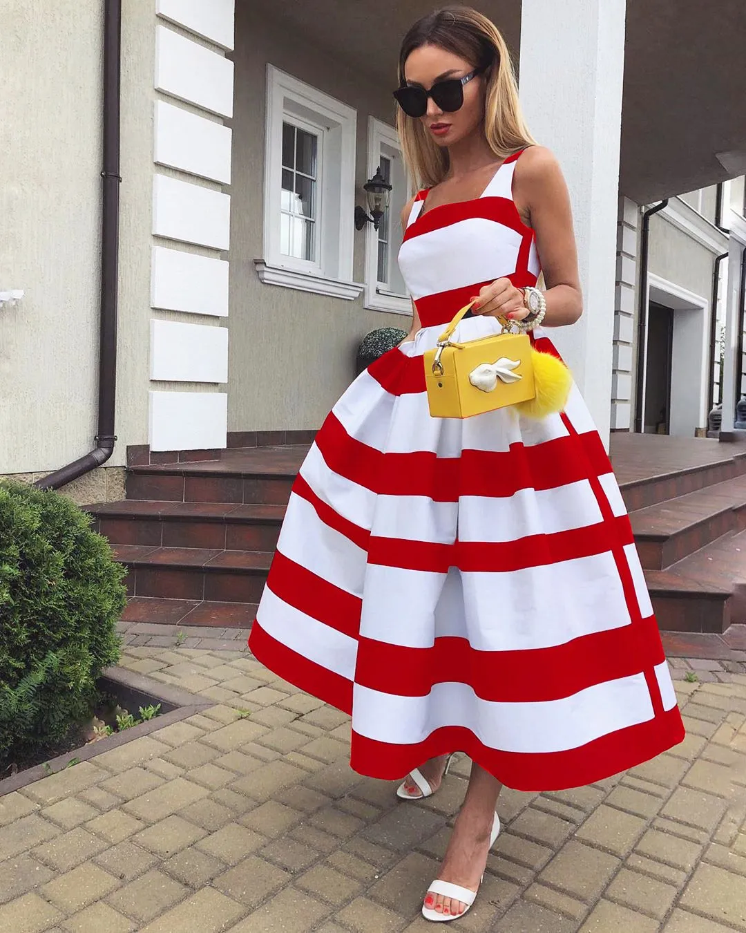 Summer Women Striped Strap Fashion Midi Dresses