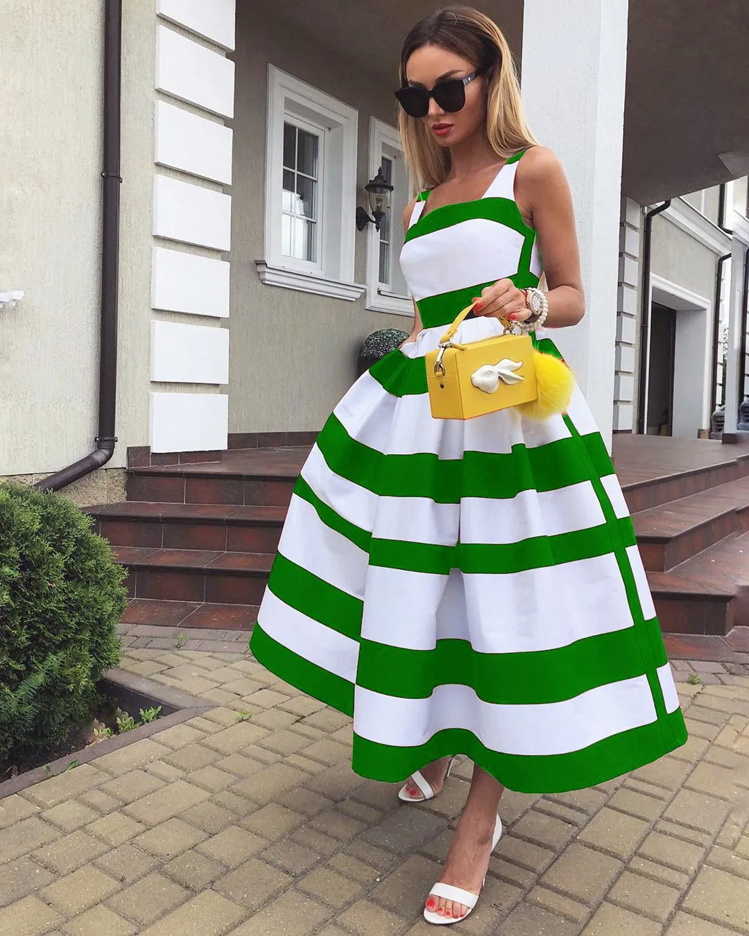 Summer Women Striped Strap Fashion Midi Dresses