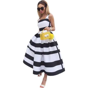 Summer Women Striped Strap Fashion Midi Dresses