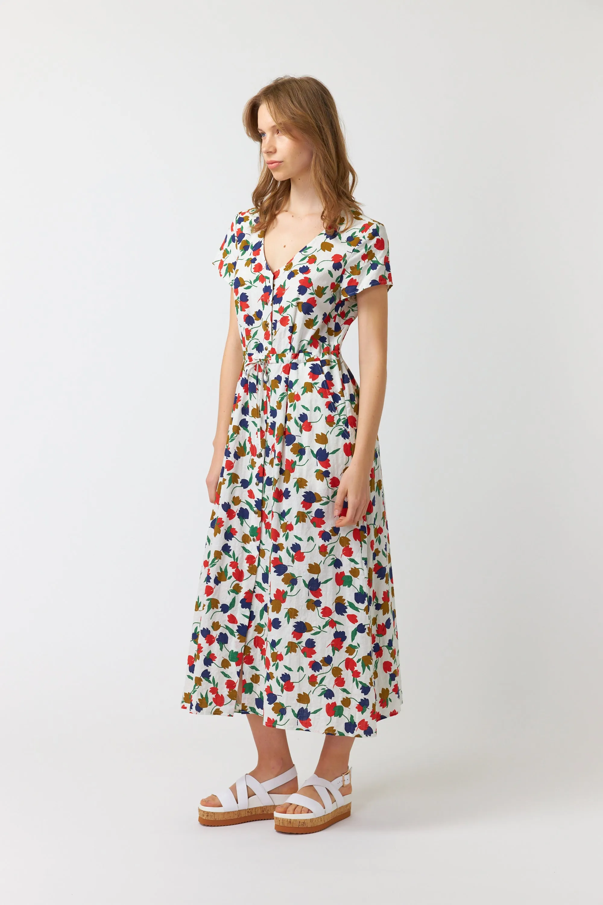 Sylvester Tulips Midi Dress - Ivory