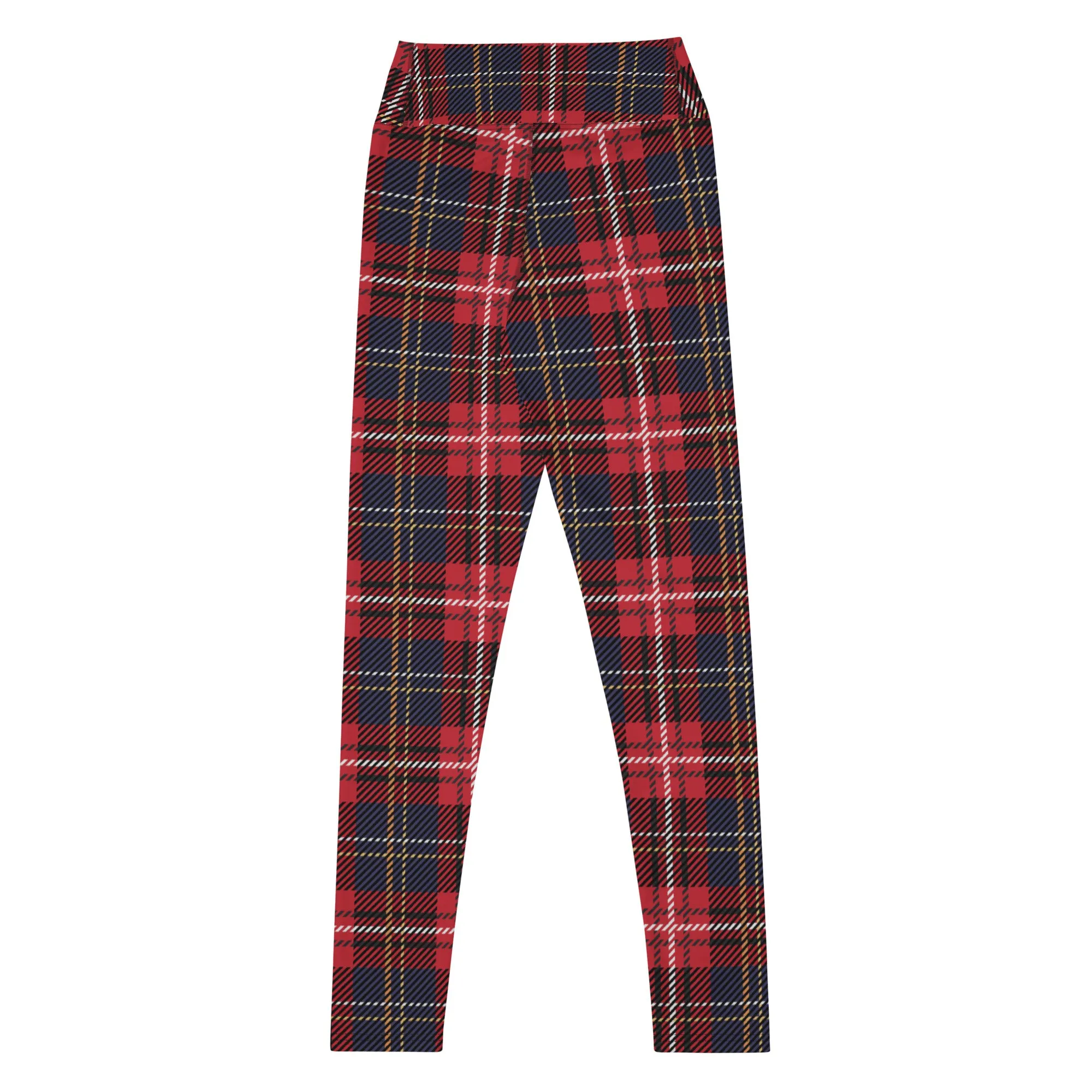 Tartan Yoga Leggings Women, Red Blue Plaid Check High Waisted Pants Cute Printed Graphic Workout Running Gym Designer Tights