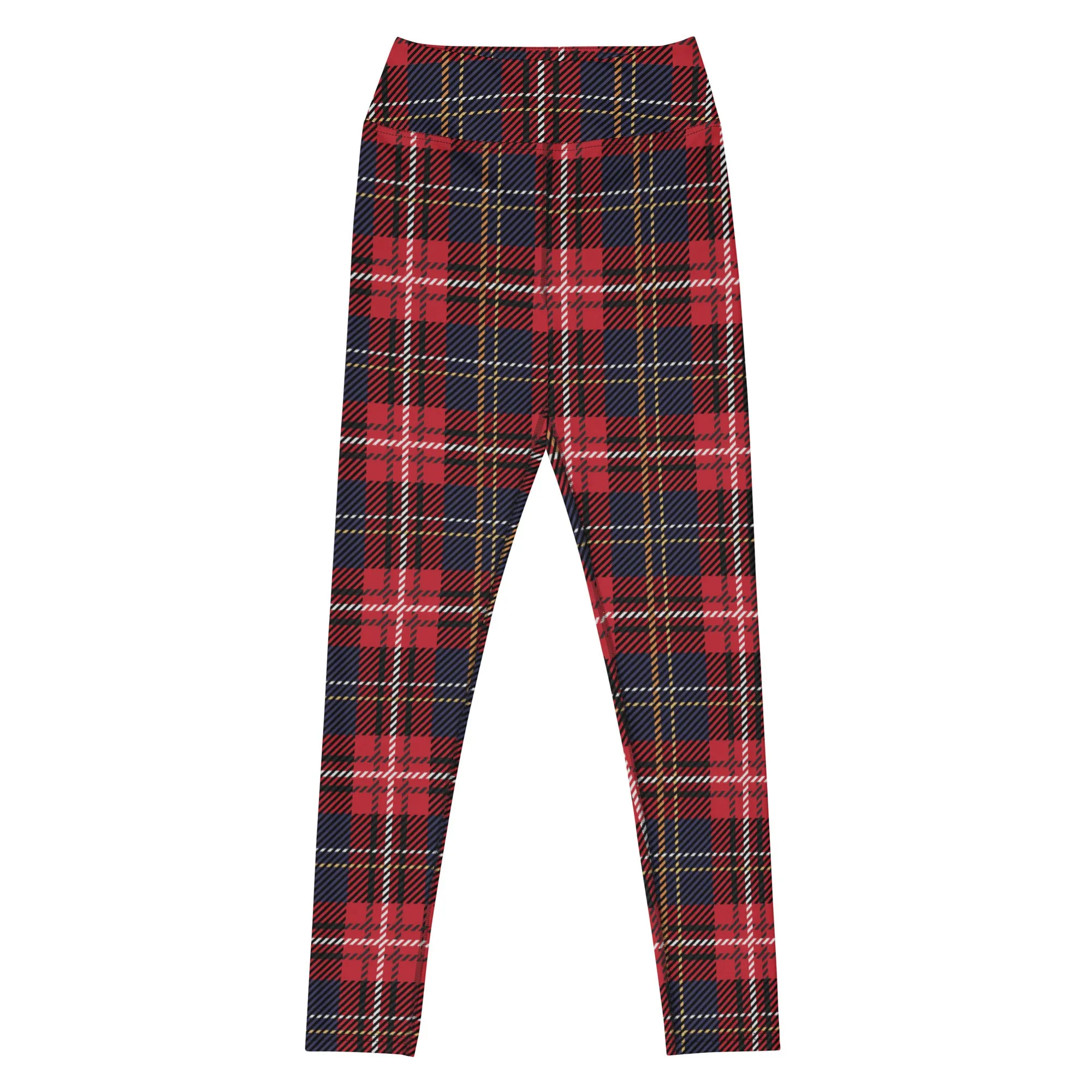 Tartan Yoga Leggings Women, Red Blue Plaid Check High Waisted Pants Cute Printed Graphic Workout Running Gym Designer Tights