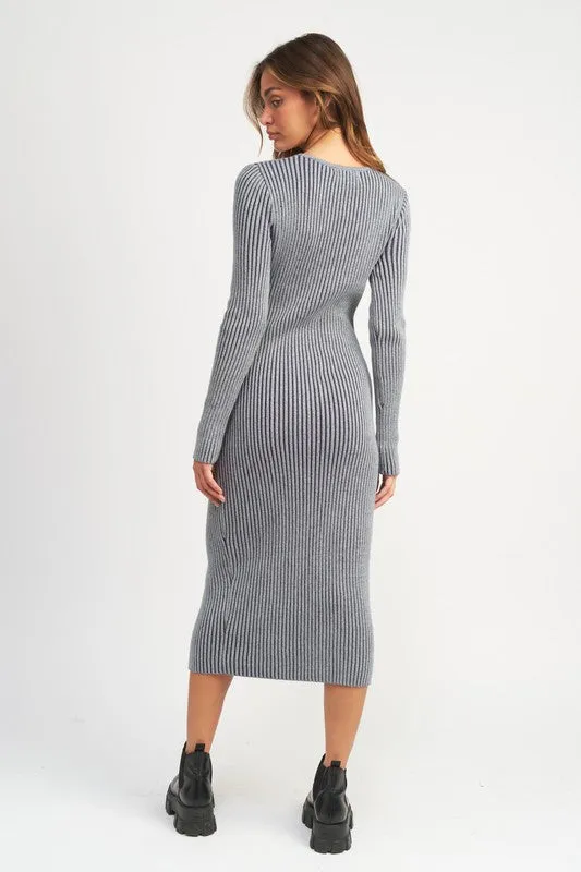 TEEK - Two Way Zip V-Neck Midi Dress