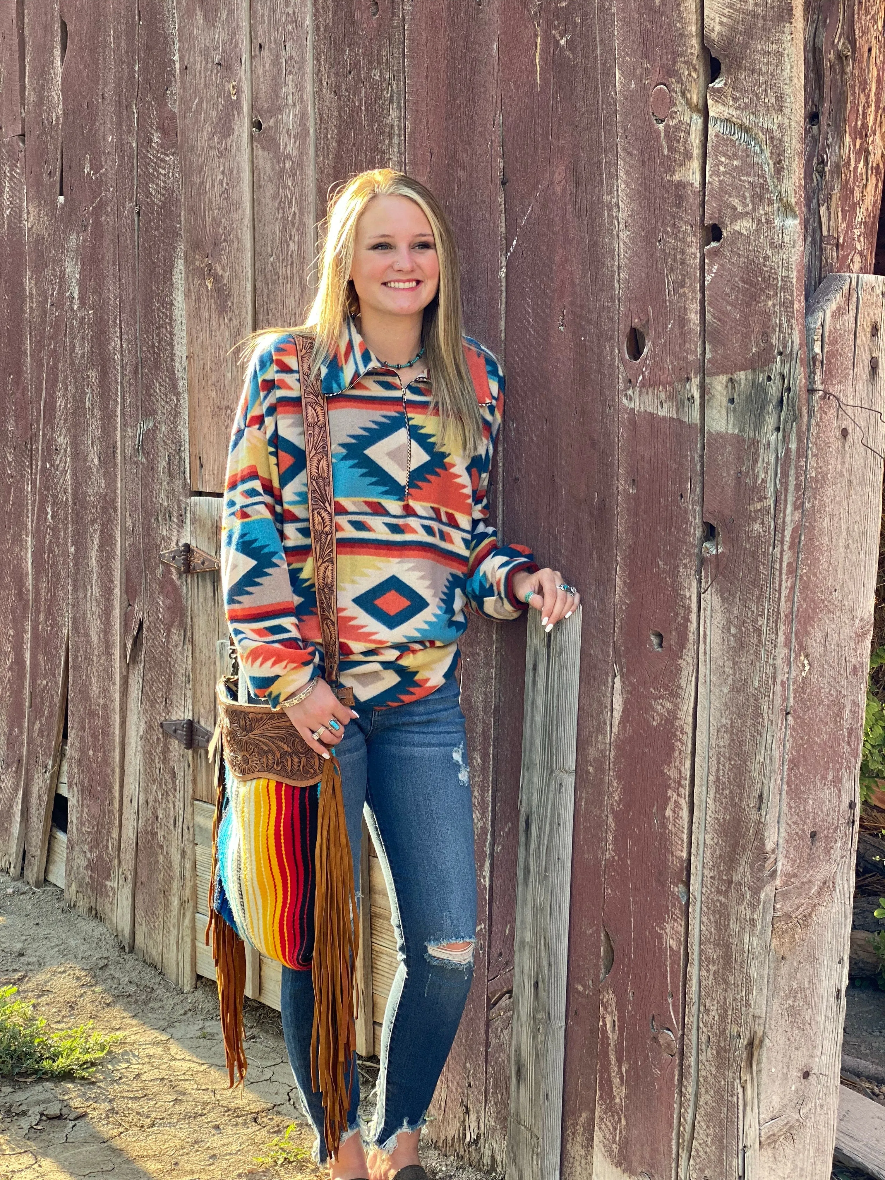 The Fall Tribal Clemson Stripe Half Zip Curvy Sizes  Top