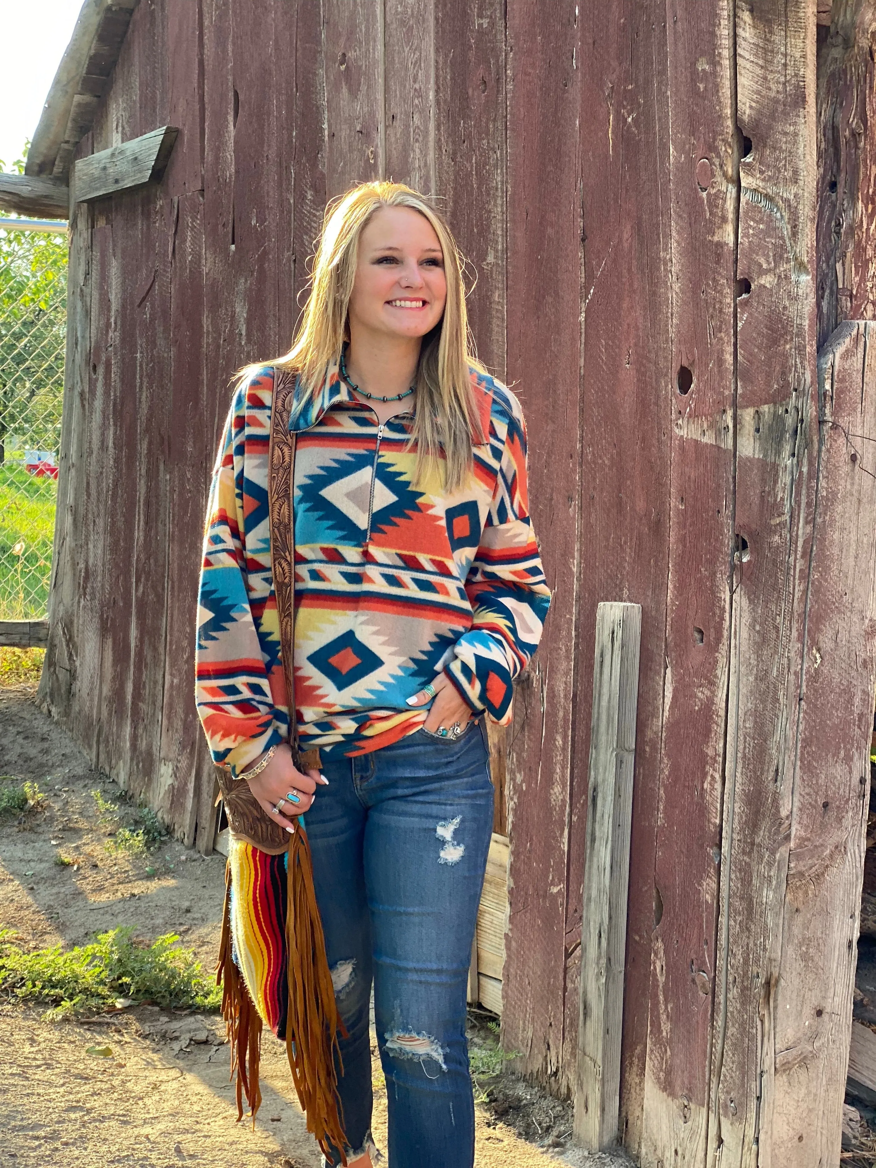 The Fall Tribal Clemson Stripe Half Zip Curvy Sizes  Top