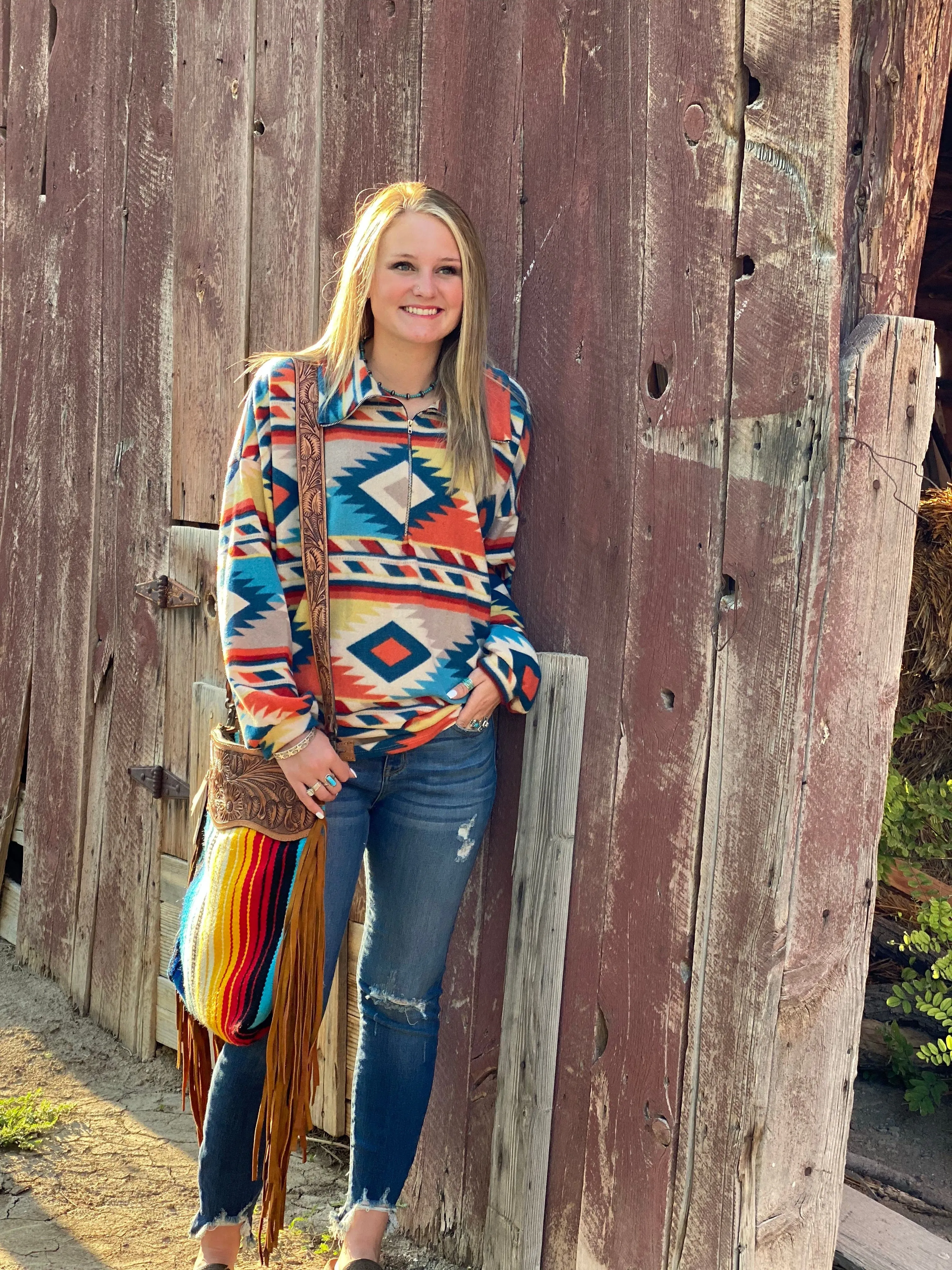 The Fall Tribal Clemson Stripe Half Zip Curvy Sizes  Top