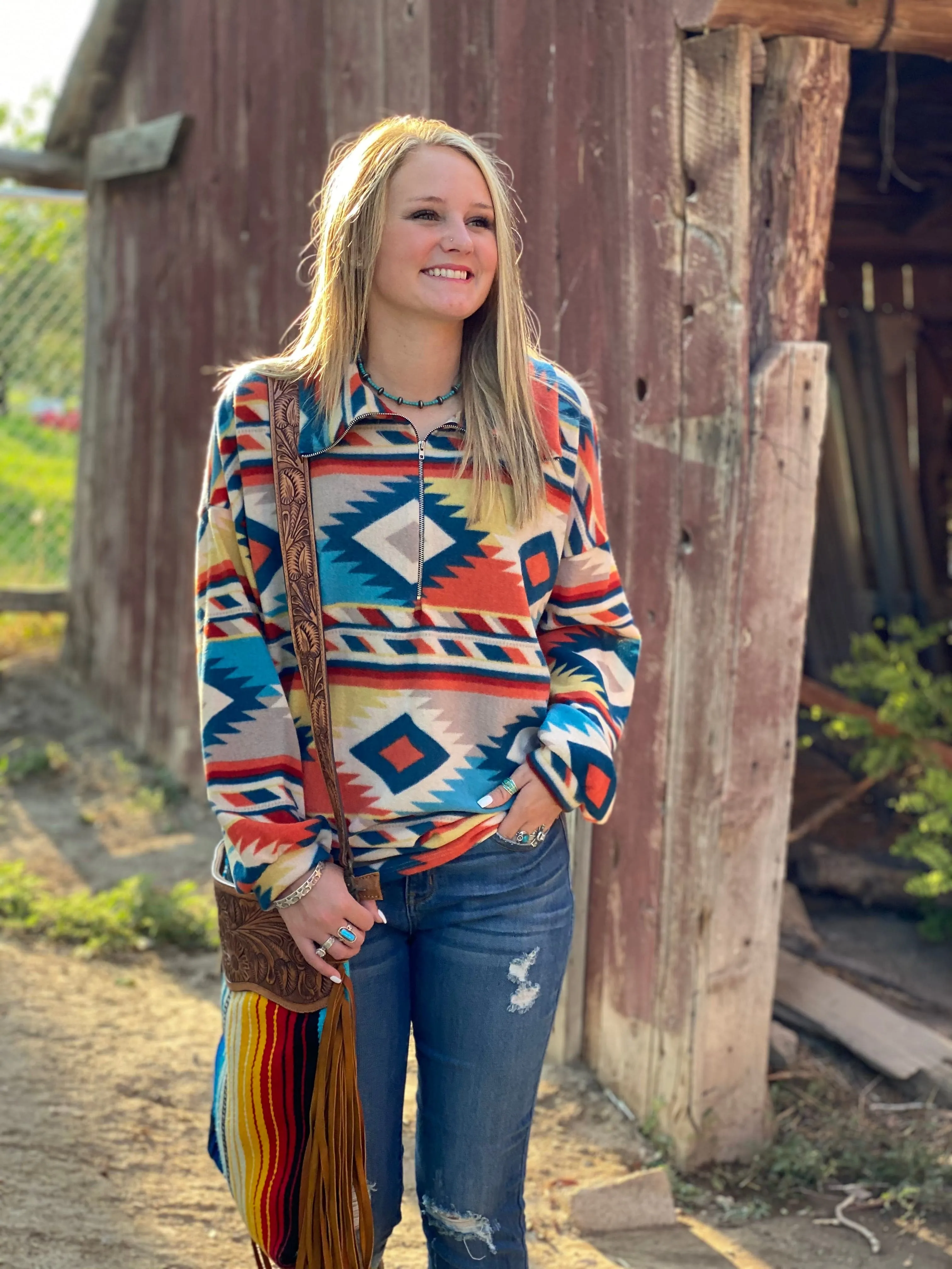 The Fall Tribal Clemson Stripe Half Zip Curvy Sizes  Top