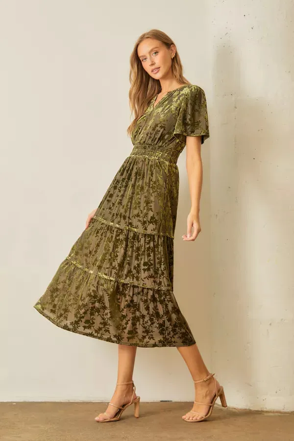 The Gracelyn Velvet Maxi Dress in Olive - FINAL SALE