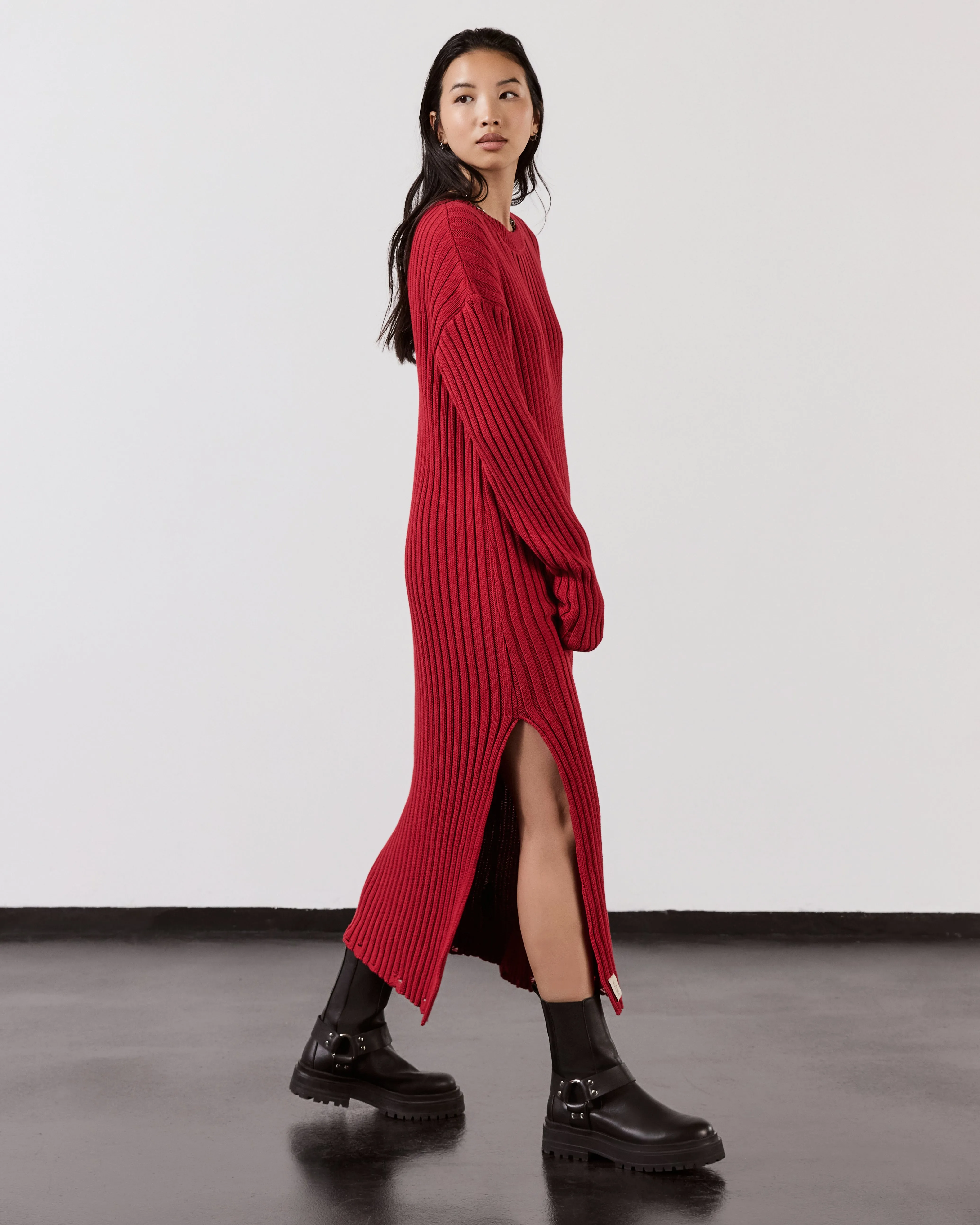 The Red Knit Longsleeve Dress